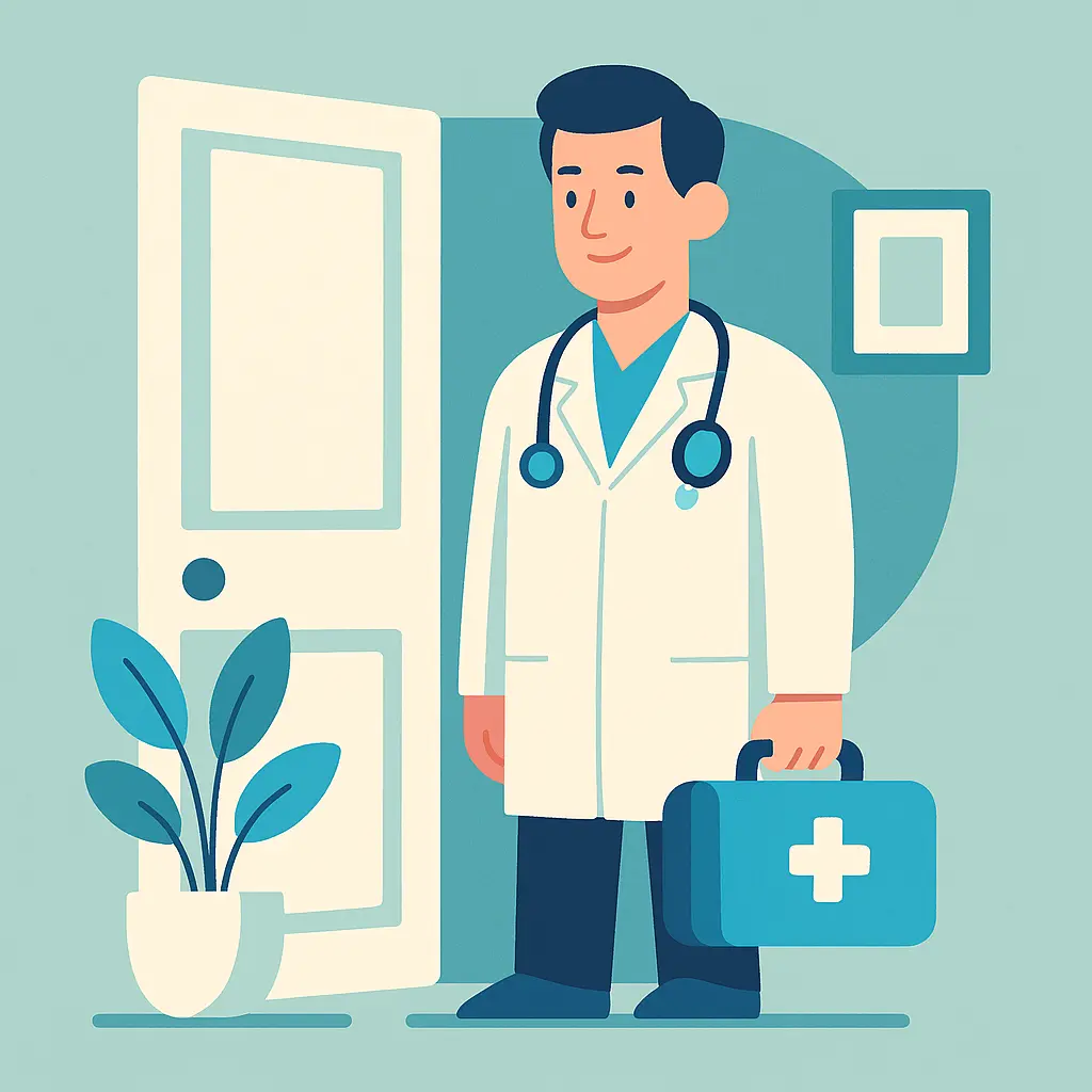 Illustration of a healthcare professional collecting a sample from a woman, symbolizing certified in-home DNA collection.