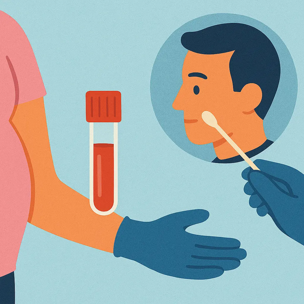 Cheek swab and blood sample collection illustration for prenatal DNA testing