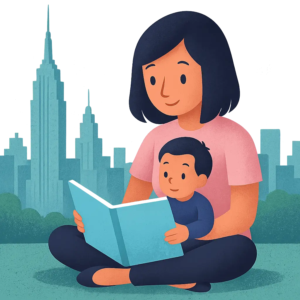 Mother holding baby with New York City skyline – representing prenatal DNA testing in NYC