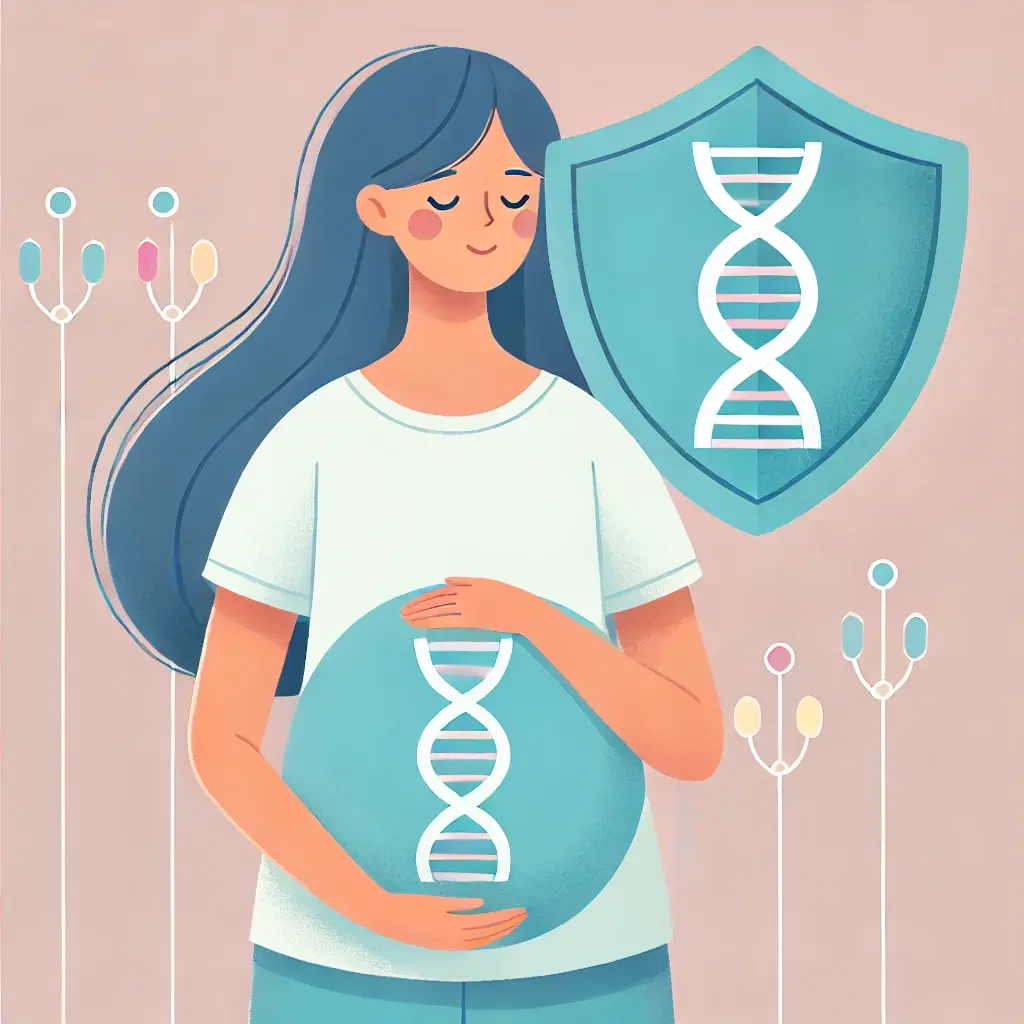 Mother holding a DNA ball to protect it.